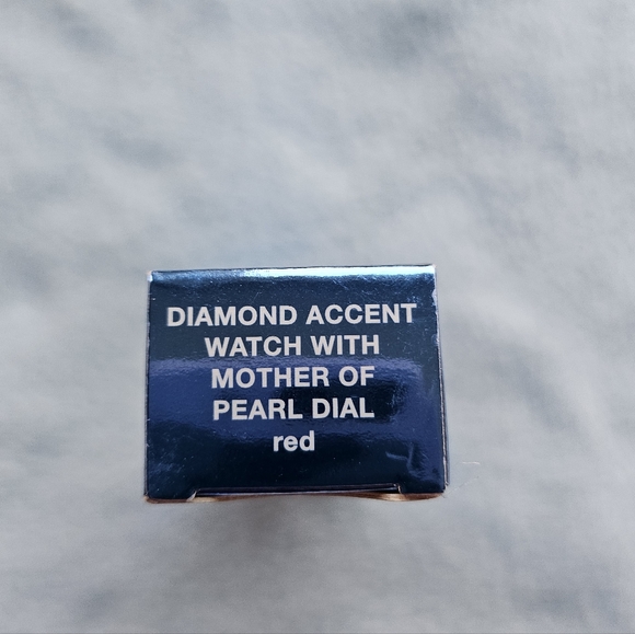 Avon Diamond Accent Watch, Mother of Pearl Dial, Red, Silver, NWT - Picture 12 of 14